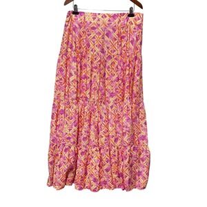 Peace Love World Women Tiered Maxi Skirt S Abstract Boho Cottage Resort Festival